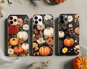 Fall Phone Case with Pumpkins Dark Halloween Cover for iPhone 17 16 15 14 13 12 11 XR Pro Max Plus, Samsung Galaxy S26 S25 S24, Google Pixel