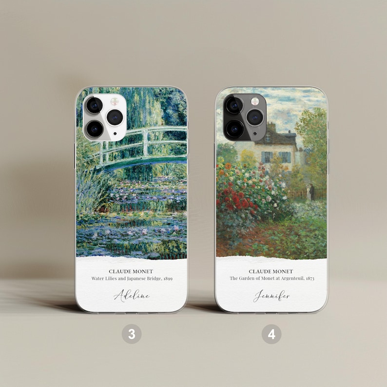 Personalized Monet phone case, Impressionist art design, Claude Monet style, artistic smartphone cover, water lilies, elegant phone accessory, art lover gift, iPhone/Samsung case, unique protective case, trendy phone case design, famous art case.
