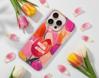 Floral Phone Case, Tulips Cover for iPhone 17 16 15 14 13 12 Pro Max Plus, Samsung S26 S25 S24, Pixel - Colorful Botanical Flowers Accessory