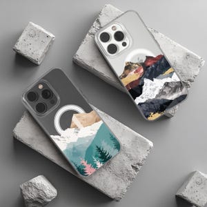 Mountain Phone Case Forest Landscape Clear MagSafe Cover for iPhone 16 15 14 13 12 11 XR Pro Max Plus, Samsung S25 S24