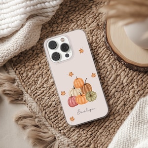 Autumn Phone Case with Personalized Name Fall Themed Cover for iPhone 17 16 15 14 13 12 XR Pro Max Plus, Samsung Galaxy S25 S24 Ultra, Pixel