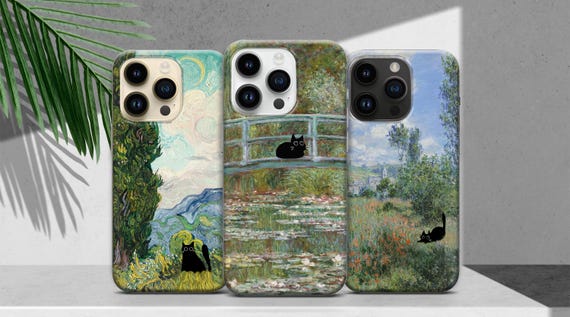 Black Cat Phone Case Famous Artist Painting Cover for iPhone 17 16 15 14 13 12 11 XR Pro Max, Samsung S25 S24 Plus Ultra FE