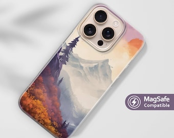 Mountain Landscape MagSafe Phone Case for iPhone 17, 16 Pro, 15, 14, 13 Plus Max – Scenic, Forest Cover with Sunset