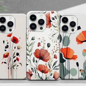 Poppies Phone Case Floral Spring Cover for iPhone 17 16 15 14 13 12 11 XR Pro Max Plus, Samsung S25 S24 Ultra