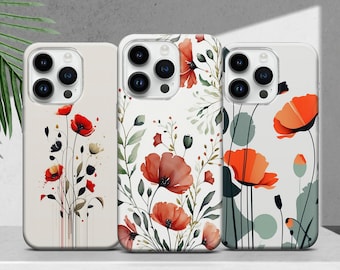 Poppies Phone Case Floral Spring Cover for iPhone 17 16 15 14 13 12 11 XR Pro Max Plus, Samsung S25 S24 Ultra