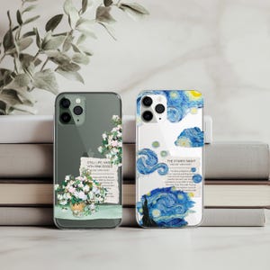 Famous Painting Phone Case Van Gogh Inspired Art Clear MagSafe Cover for iPhone 16 15 14 13 12 11 XR Pro Max Plus, Samsung S25 S24 FE Ultra