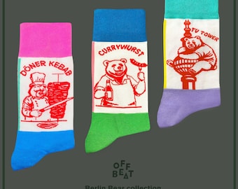 Calzini Berlin Bear: Döner Kebab in cotone pettinato, Currywurst, Torre della TV