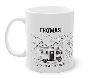 Personalisierte Emaille Tasse 'Camping Queen' Mit Wohnwagen-Design – Outdoor Becher Mit Namen