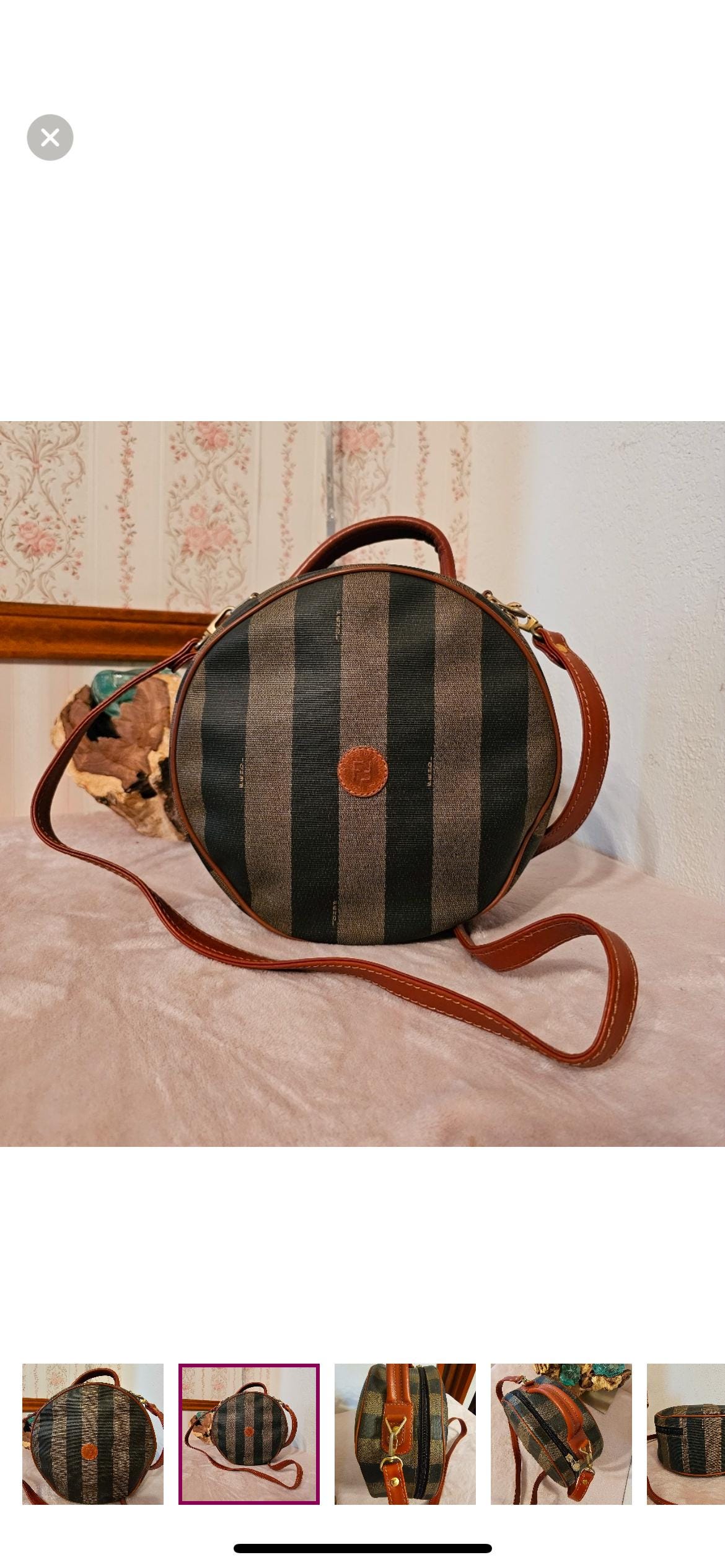 Fendi Authentic Striped Pequín Canvas and Leather Round