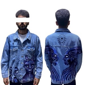 Custom Denim Jacket Handmade Painting Unisex / Hand Painted Clothing Gothic Style Streetwear Design Sustainable Retro