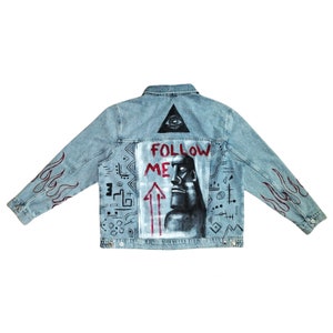 Custom Denim Jacket Handmade Painting Unisex / Hand Painted Clothing Gothic Style Streetwear Design Sustainable Retro