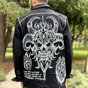 Custom Denim Jacket Handmade Painting Unisex / Hand Painted Clothing Gothic Style Streetwear Design Sustainable Retro