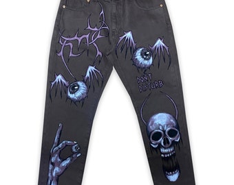 Handmade Gothic Painted Pants: Unisex Streetwear, Punk Style