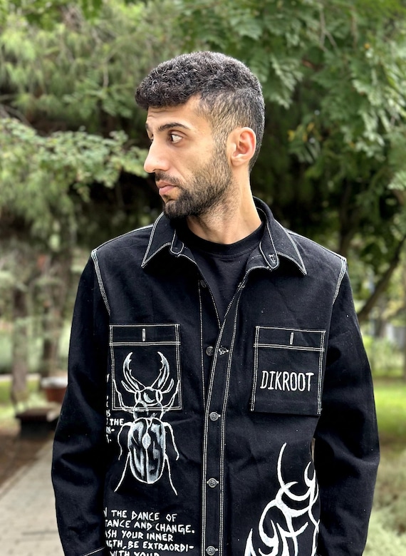 Handmade Gothic Painted Denim Jacket: Unisex Streetwear (size L