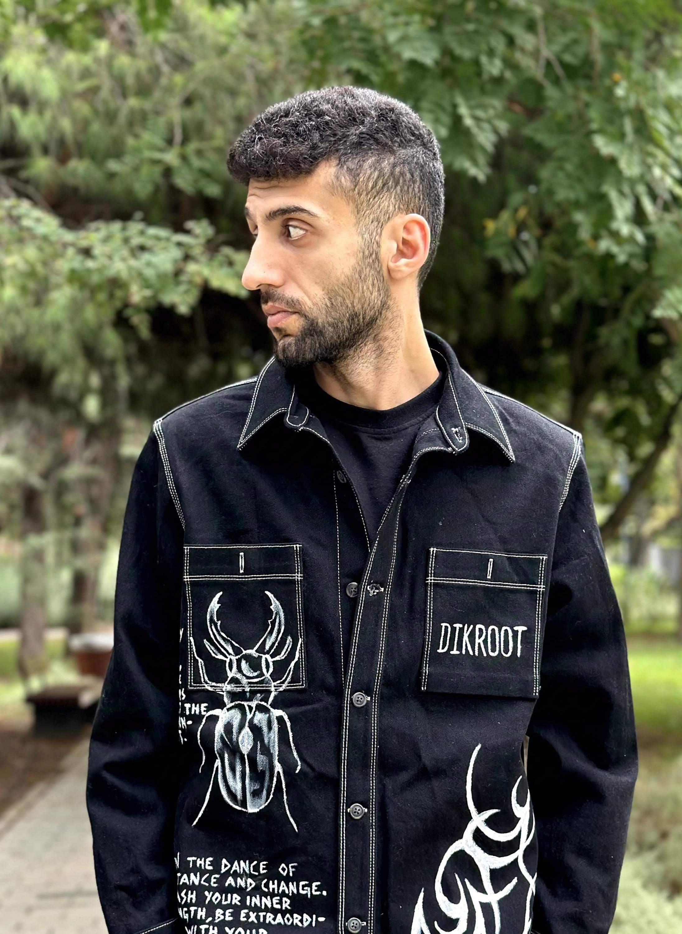 Handmade Gothic Painted Denim Jacket: Unisex Streetwear (size L