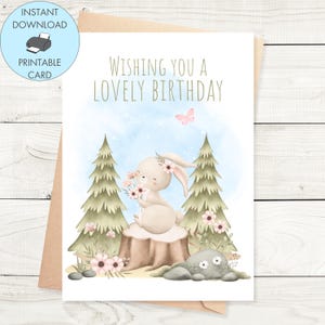 Printable Birthday Card Wishing You A Lovely Birthday, Instant Download Birthday Card Woodland Themed Birthday Card Printable For Her