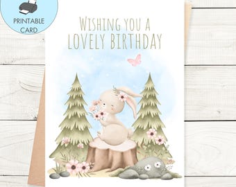 Printable Birthday Card Wishing You A Lovely Birthday, Instant Download Birthday Card Woodland Themed Birthday Card Printable For Her
