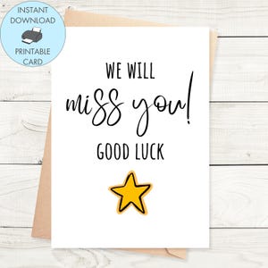 Karte zum Abschied ausdrucken.We Will Miss You Good Luck Star, Instant Download Karte zum Abschied