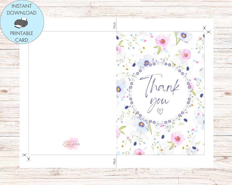 Printable Floral Thank You Card, Instant Download Thank You Card for ...