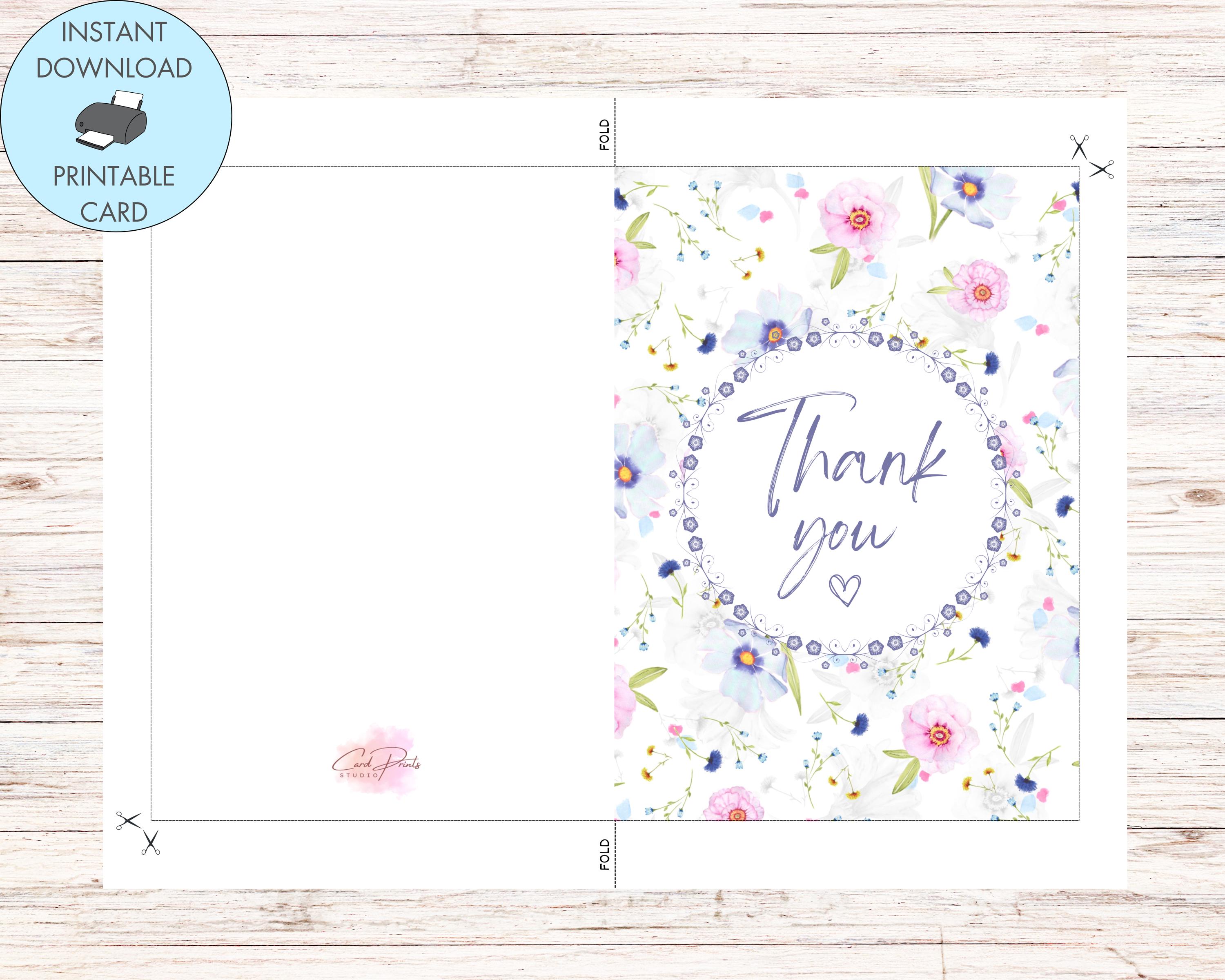 Printable Floral Thank You Card, Instant Download Thank You Card for ...
