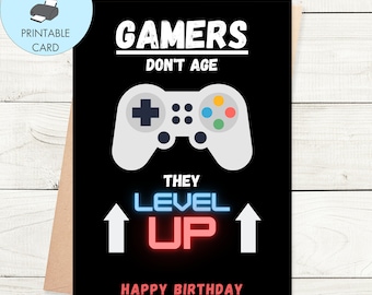 Printable Happy Birthday Card for Gamers, Gaming Birthday Card Printable Gaming Card, Level Up Card, Digital Birthday Card Gamer