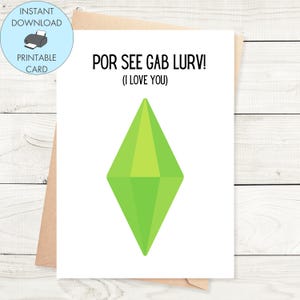 Printable Sims Anniversary Card Plumbob, Sims Instant Download Card Sims Lover Anniversary Card Gamer Love Card, Plumbob Card