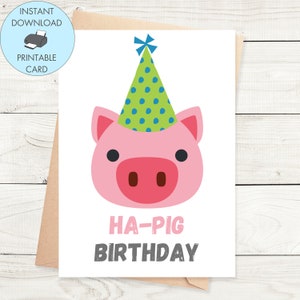 Cartão de aniversário para impressão, amantes de porco, cartão de aniversário engraçado para ele, cartão de aniversário de porco para impressão, download instantâneo cartão de aniversário engraçado