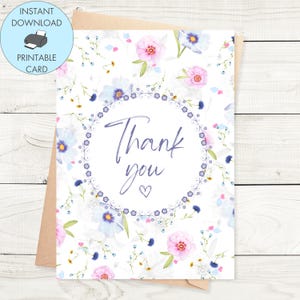 Blumen Dankeskarte zum ausdrucken, sofortiger Download Dankeschön-Karte zum Ausdrucken Floral Danke-Karte