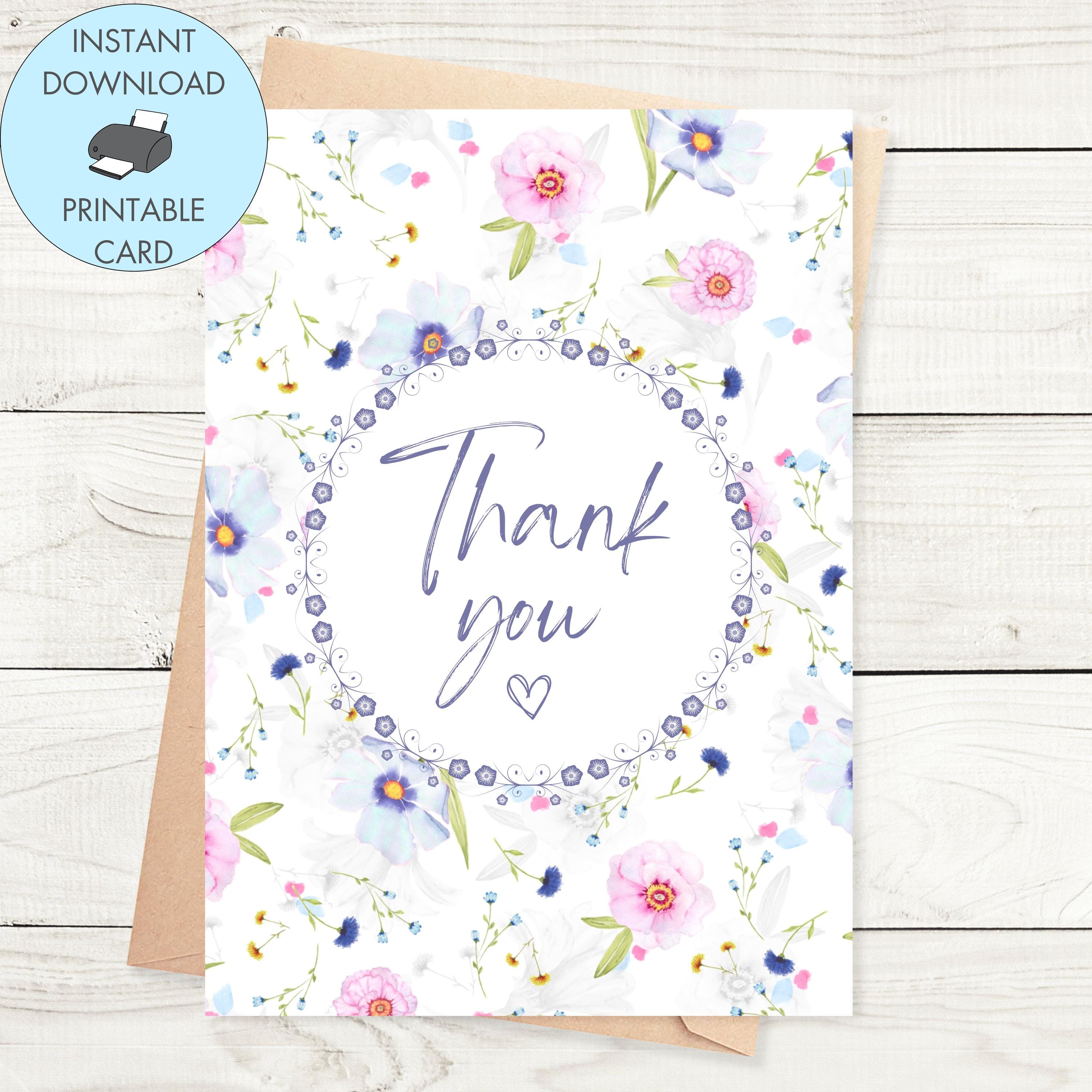Printable Floral Thank You Card, Instant Download Thank You Card for ...