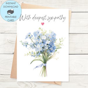 Carte de sympathie à imprimer fleurs bleues, téléchargement immédiat Carte de sympathie aquarelle Carte de condoléances imprimable
