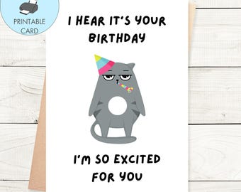 Carte d'anniversaire imprimable chat grincheux, carte d'anniversaire drôle de chat amoureux des chats carte d'anniversaire à téléchargement immédiat drôle, carte d'anniversaire pour lui elle