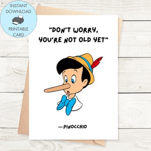 Carte d'anniversaire imprimable Pinocchio, carte d'anniversaire drôle Carte d'anniversaire à téléchargement immédiat Carte d'anniversaire imprimable Carte d'anniversaire drôle et coquine