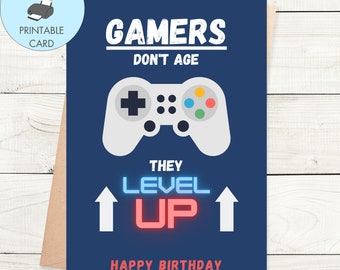 Carte de joyeux anniversaire imprimable pour les joueurs, carte d’anniversaire de jeu carte de jeu imprimable, carte de niveau supérieur, joueur de carte d’anniversaire numérique