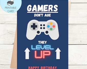 Printable Happy Birthday Card for Gamers, Gaming Birthday Card Printable Gaming Card, Level Up Card, Digital Birthday Card Gamer