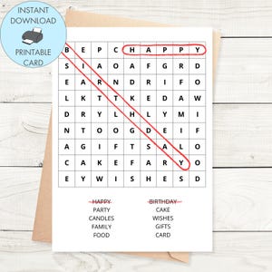 Cartão de aniversário para impressão de palavras, cartão de aniversário com download instantâneo para amantes de quebra-cabeças Cartão de aniversário para impressão, cartão de aniversário divertido para impressão