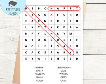 Printable Wordsearch Birthday Card, Instant Download Birthday Card For Puzzle Lovers Birthday Card Printable, Fun Printable Birthday Card