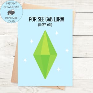Printable Sims Anniversary Card Plumbob, Sims Instant Download Card Sims Lover Anniversary Card Gamer Love Card, Plumbob Card - Colourful