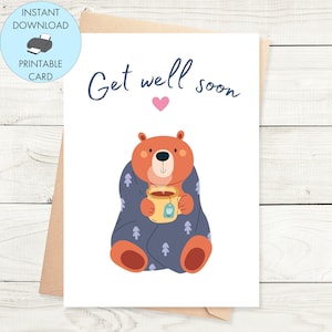 Printable Get Well Soon Card For Her Instant Download Get Well Soon Card For Him, Cute Get Well Soon  Card Printable Get Well Soon Card Bear