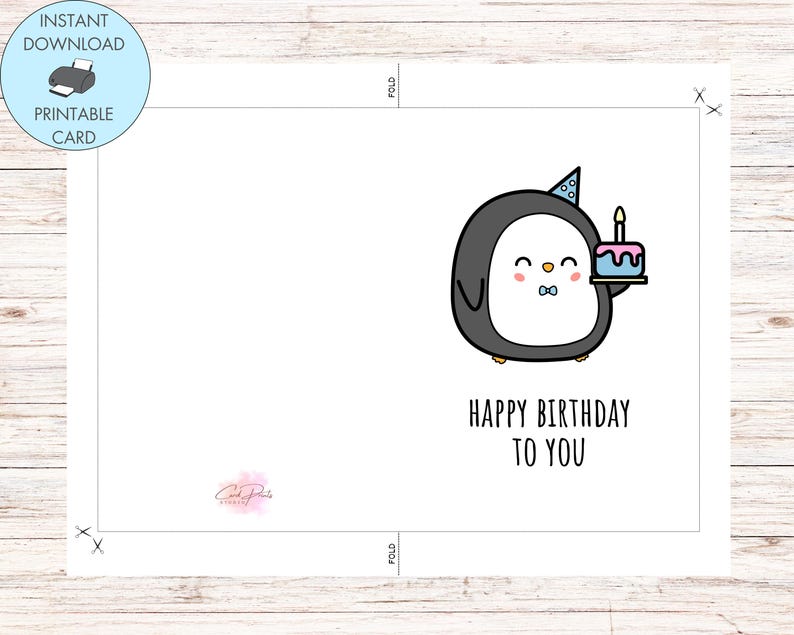 Printable Penguin Birthday Card Happy Birthday to You, Printable Birthday Card Cute Instant ...
