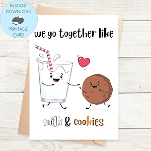 Tarjeta de aniversario imprimible, vamos juntos como tarjeta de leche y galletas Descarga instantánea Tarjeta de amor para él, Linda tarjeta de amor para ella imprimible