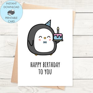 Carte d'anniversaire pingouin imprimable Joyeux anniversaire, carte d'anniversaire imprimable Jolie carte d'anniversaire pingouin à téléchargement immédiat Carte imprimable pingouin