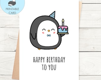 Printable Penguin Birthday Card Happy Birthday To You, Printable Birthday Card Cute Instant Download Birthday Card Penguin Printable Card