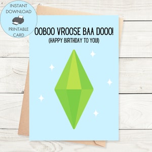 Afdrukbare Sims Happy Birthday Card Plumbob, Sims Instant Download Card Sims Lover Birthday Card Gamer, Plumbob Card - kleurrijk