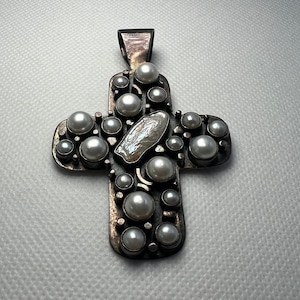 Desert Rose Trading, Sterling Silver , Mabe and Biwa Pearl Large Cross