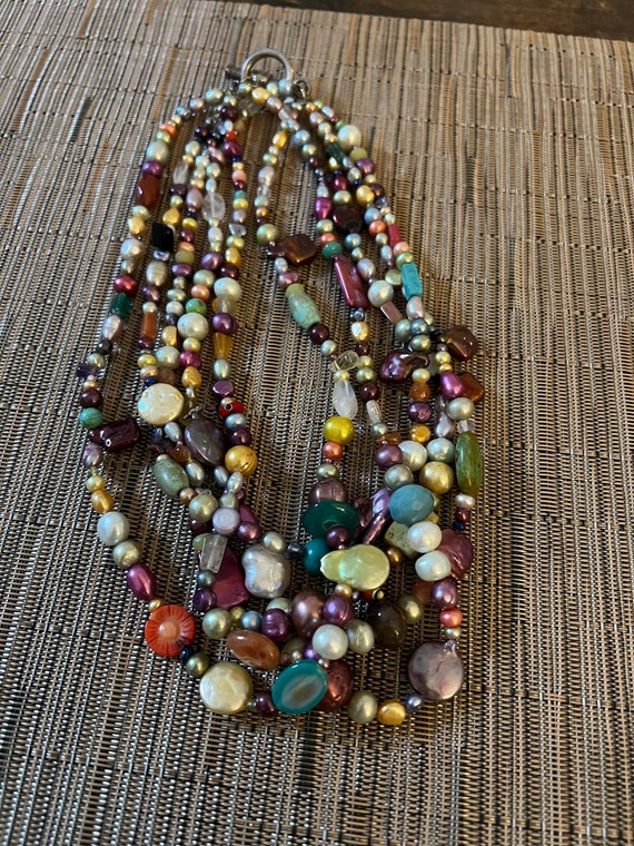Multi Color Beaded Stone Choker Necklace - image 1