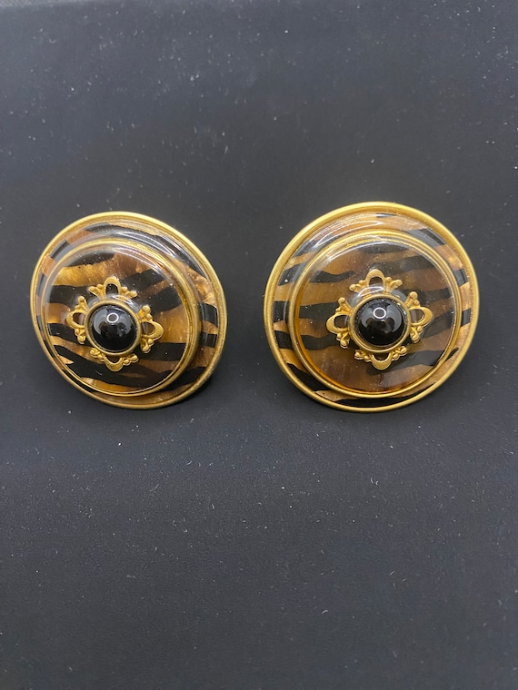 Patti Horn Button Vintage Clip On Earrings - image 1