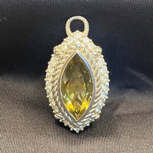 Judith Ripka Large Marquise Citrine, 925 Sterling Silver, CZ, Pendant Enhancer