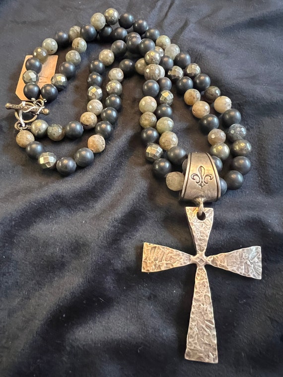 French Kande Beaded Cross Necklace