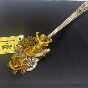 Vintage John Wind & Hilary Jay, Maximal Art, Decorated Cherub Spoon Brooch/Pin