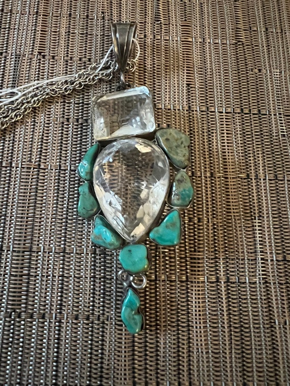 Sterling Silver, Turquoise and Clear Crystal Stone